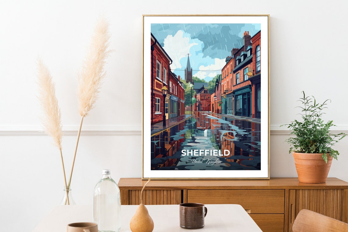 Sheffield Kelham Island Rainy Street Reflections Poster Artwork - Image 2