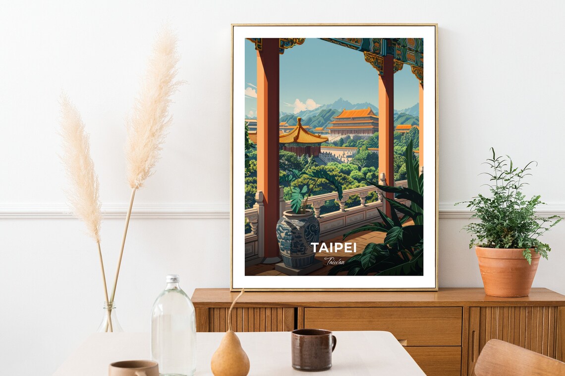 Taipei Golden Roof Palace Pavilion Terrace Overlook Travel Poster - Image 2