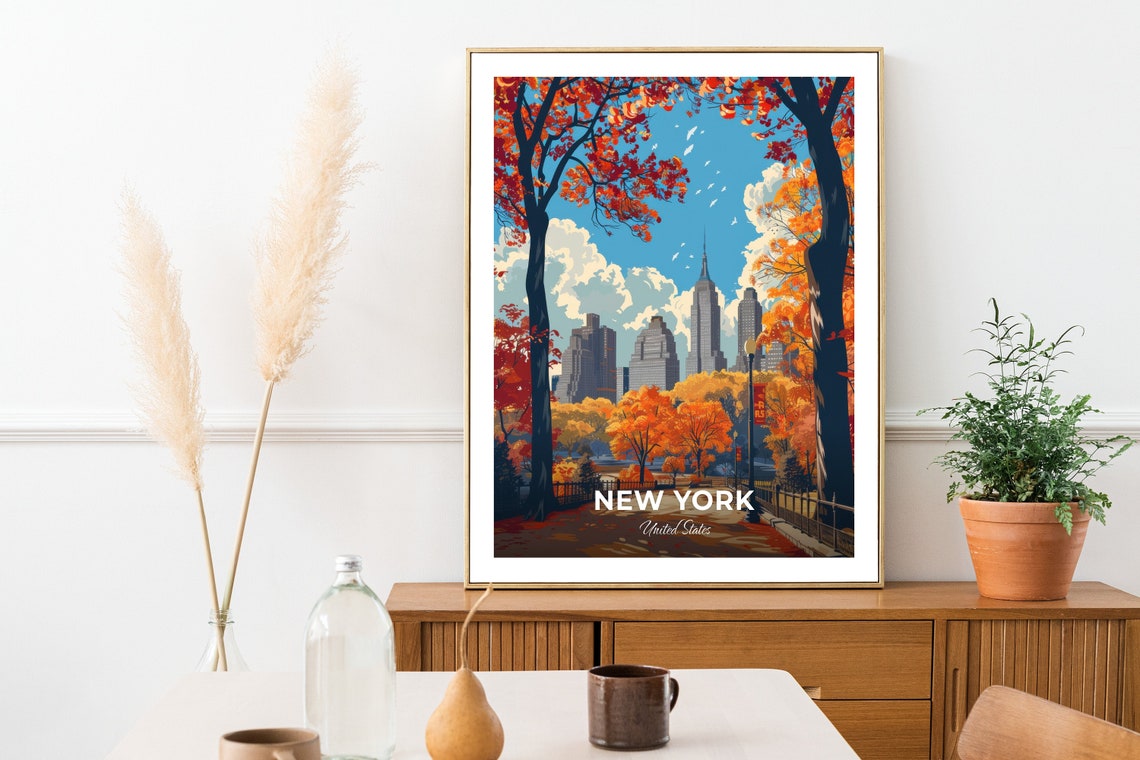 New York Central Park Autumn Fall Foliage Travel Poster Skyline Art - Image 2