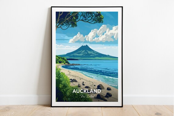 Auckland New Zealand Rangitoto Island Beach Volcano Travel Poster