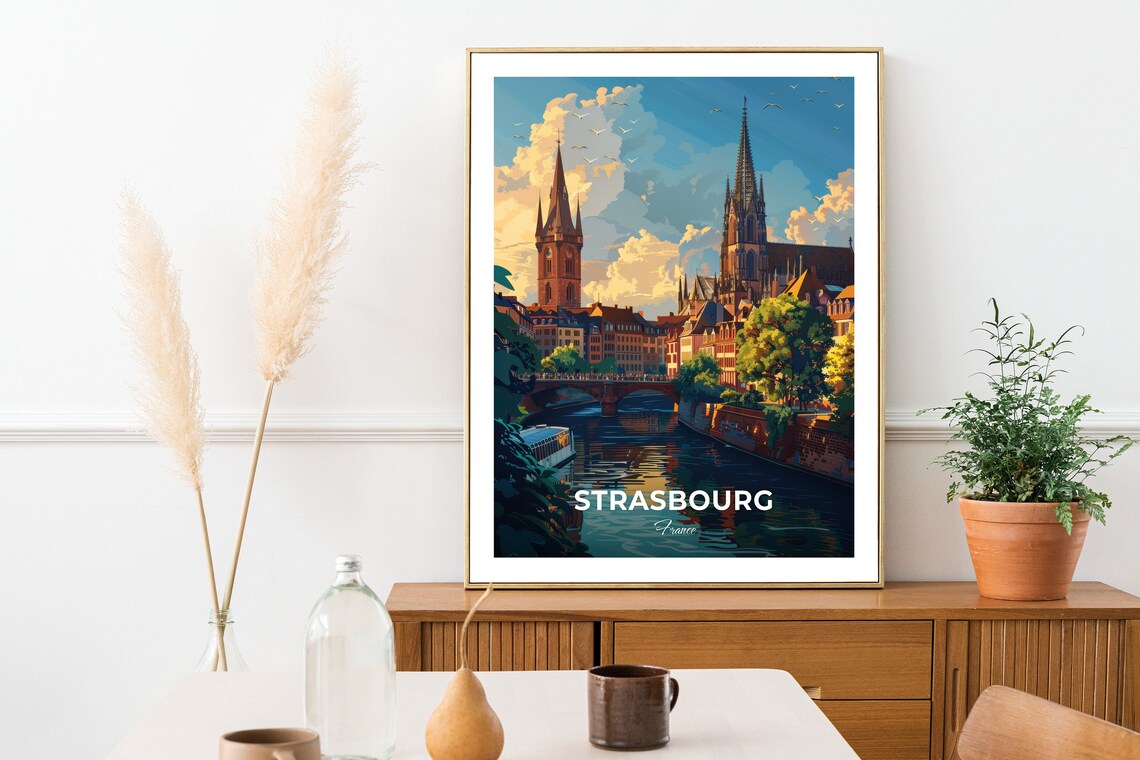 Strasbourg Cathedral River Bridge Old Town France Travel Poster - Image 2