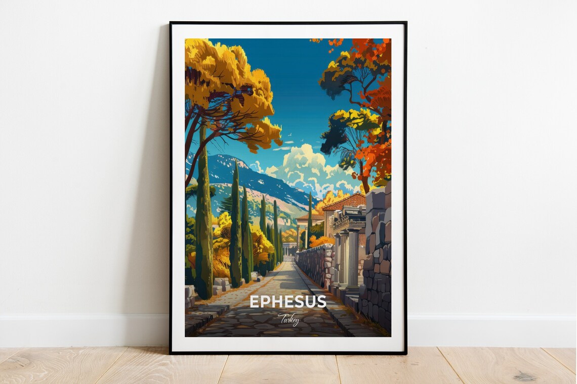 Ephesus Turkey Arcadian Way Ancient Stone Street Cypress Travel Poster