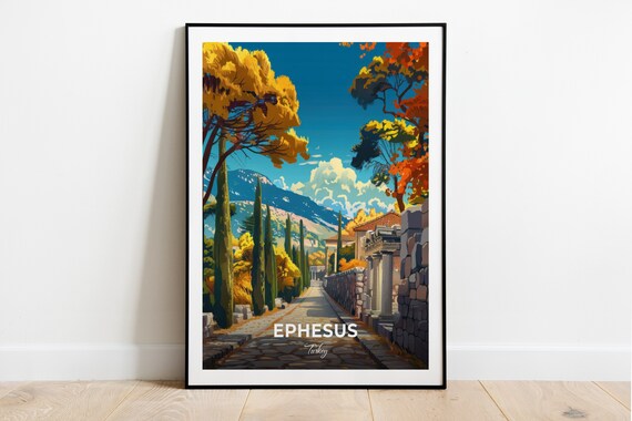 Ephesus Turkey Arcadian Way Ancient Stone Street Cypress Travel Poster