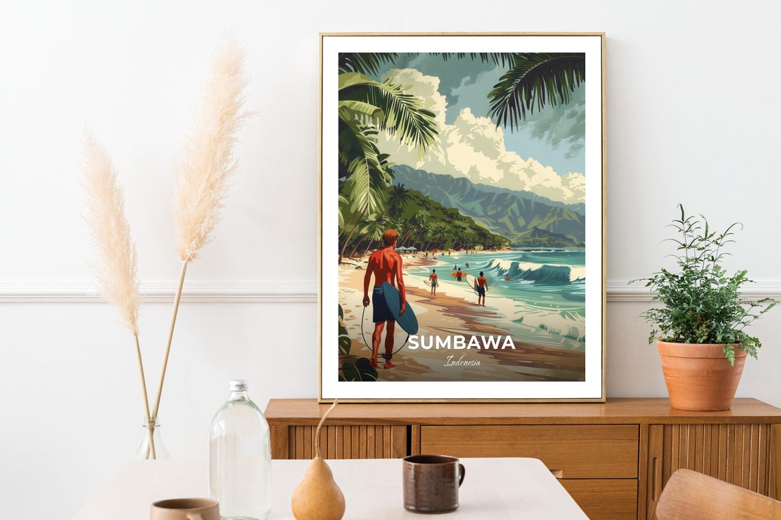 Sumbawa Indonesia Surf Beach Palm Trees Sun Wave Riders Poster - Image 3