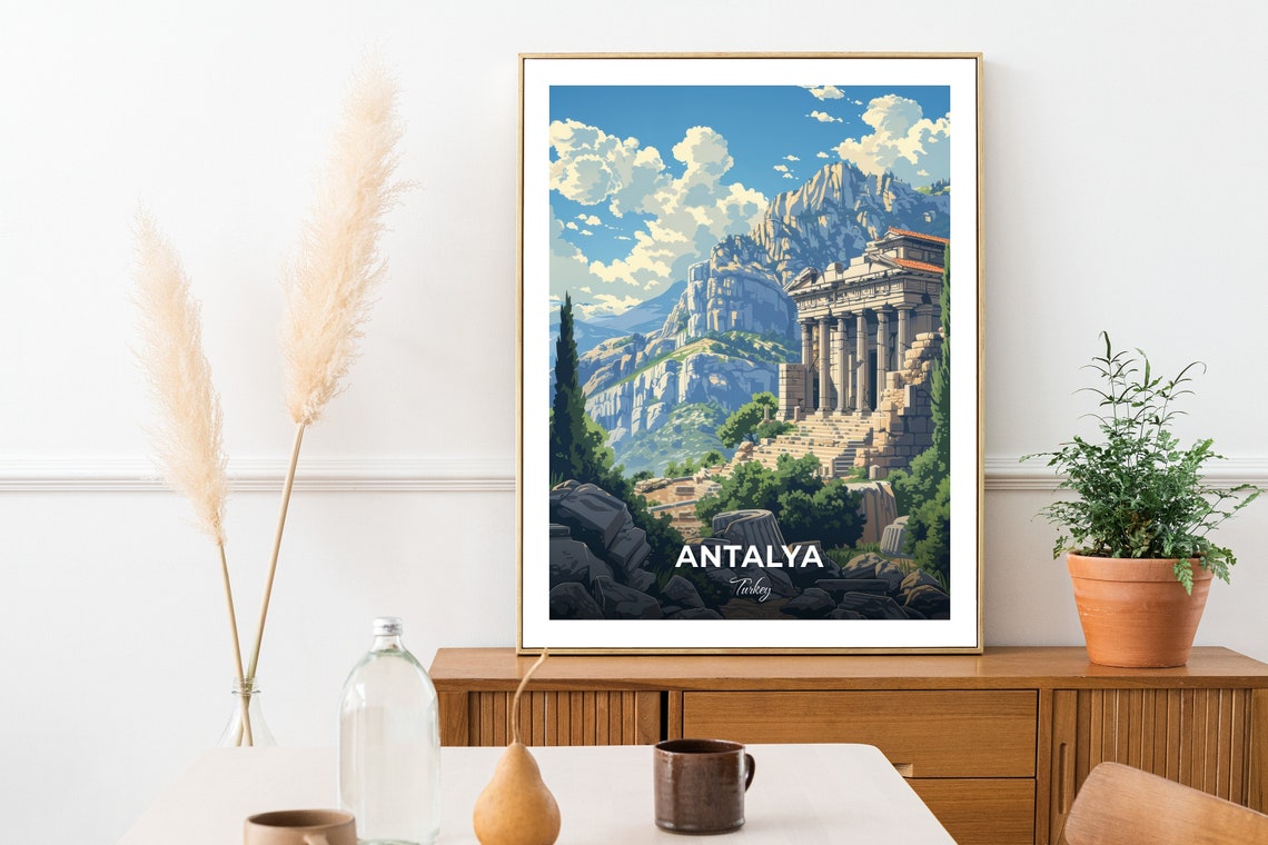 Antalya Ancient Temple Ruins Beneath Towering Mountains Turkey Poster - Image 2