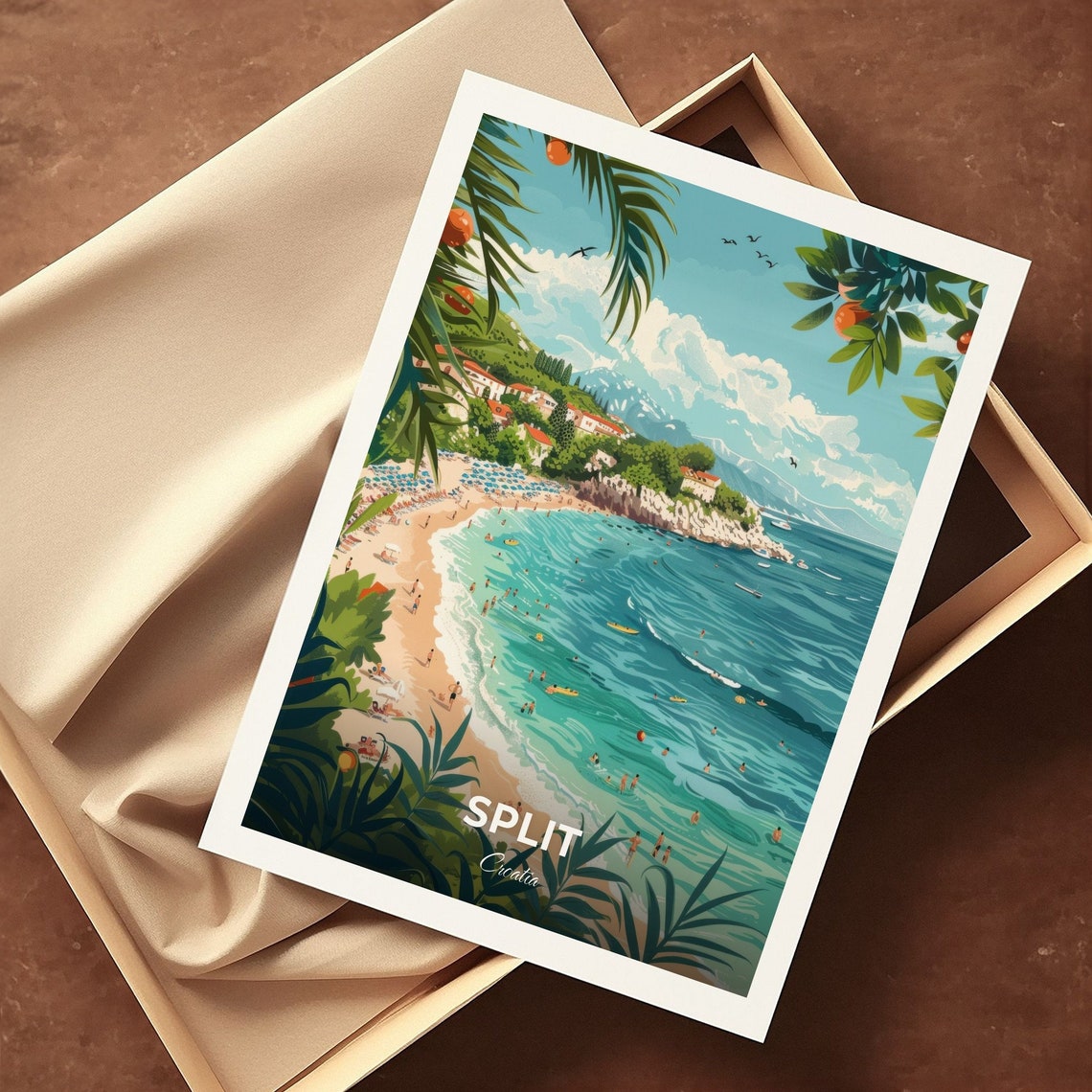 Split Croatia Bacvice Beach Sandy Cove Swimmers Summer Travel Poster - Image 3