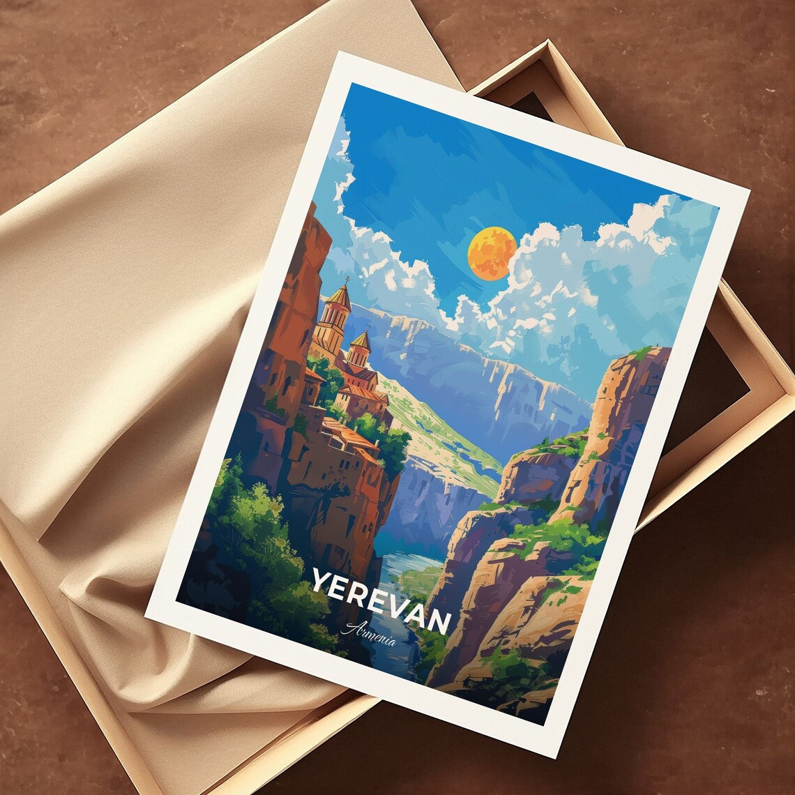 Yerevan Armenia Hrazdan Gorge Monastery Cliffs Vintage Travel Poster - Image 3