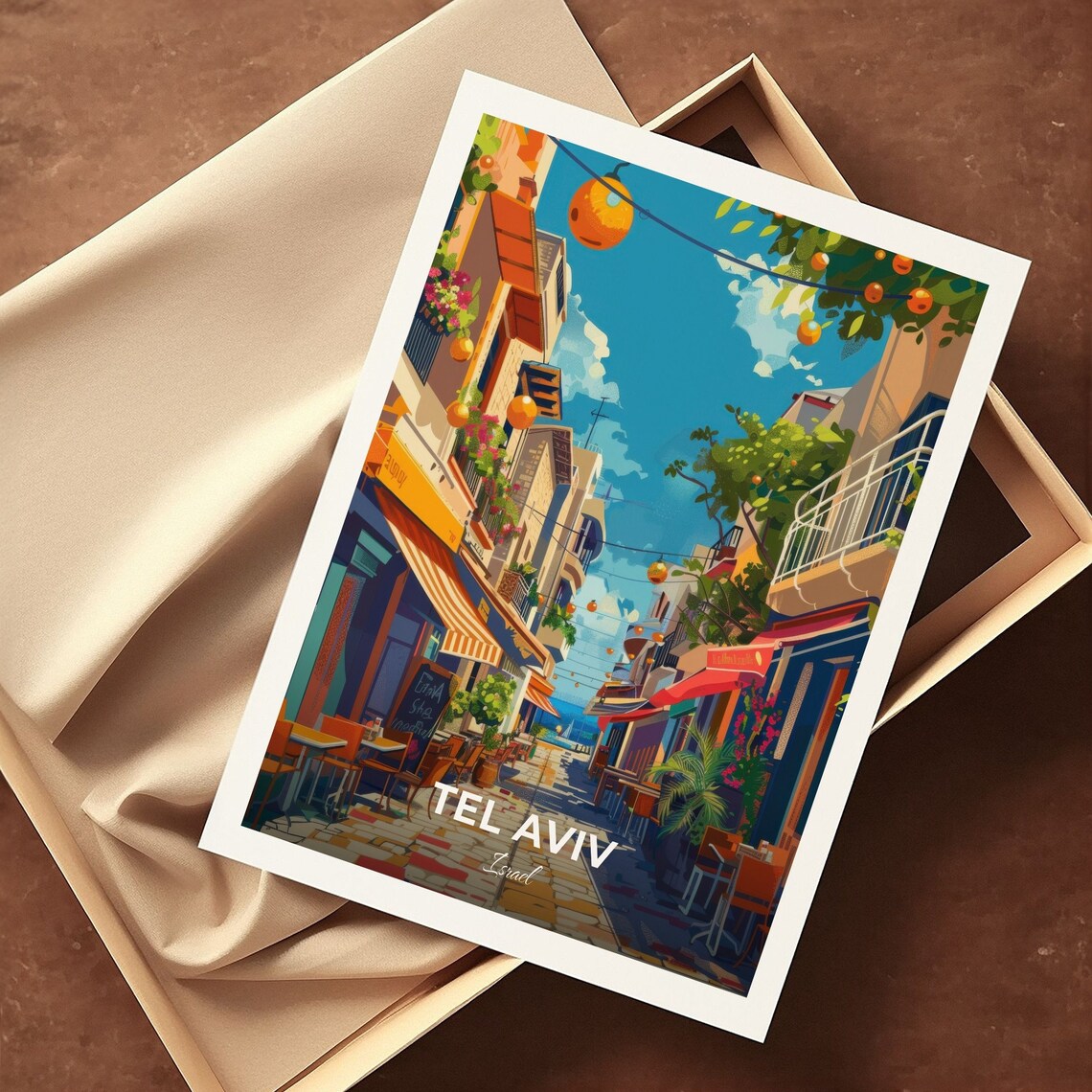 Tel Aviv Israel Carmel Market Vibrant Sunny Cafe Street Poster - Image 3