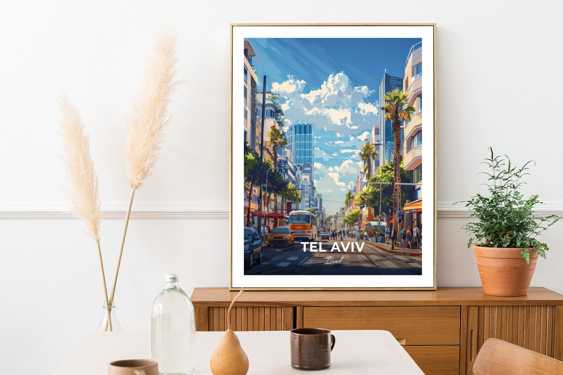 Tel Aviv Israel Rothschild Boulevard Palms City Street Travel Poster - Image 2
