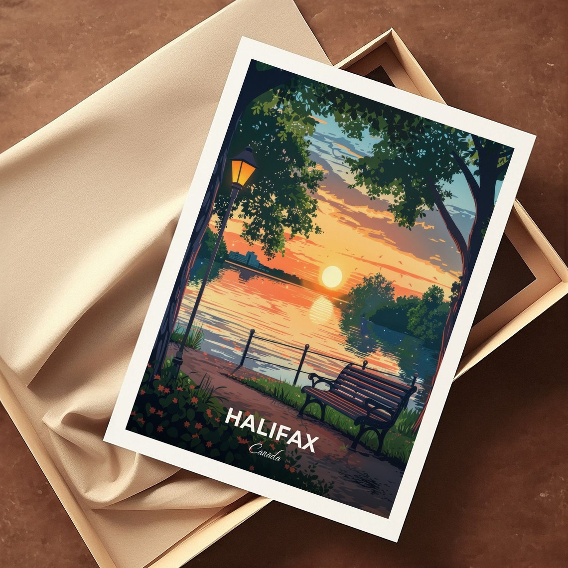 Halifax Canada Sunset Park Bench Waterfront Evening Art Poster - Image 3