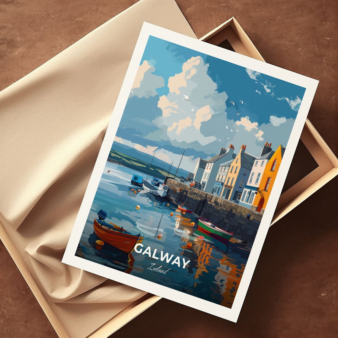 Galway Harbor Colorful Boats Waterfront Reflections Ireland Travel Poster - Image 3