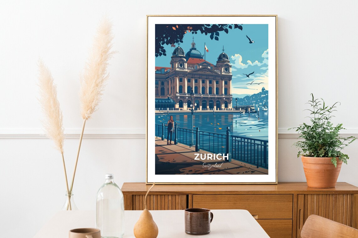 Zurich Switzerland Opera House Lake Waterfront Grand View Travel Poster - Image 2