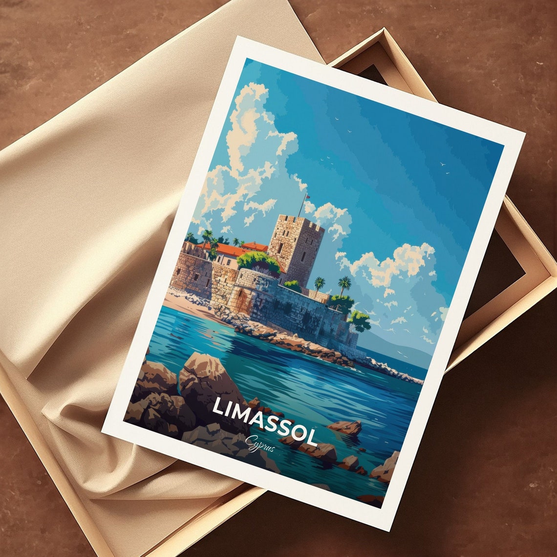 Limassol Medieval Stone Castle By The Sea Cyprus Travel Poster - Image 3