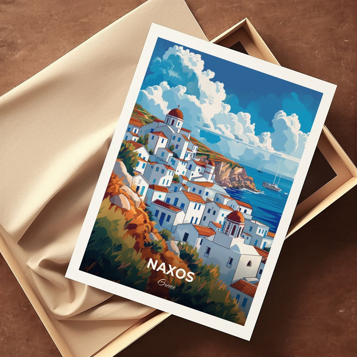 Naxos Greece Chora Whitewashed Village Vintage Travel Poster - Image 3
