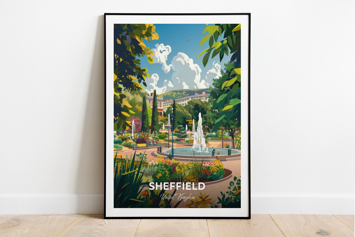 Sheffield England Peace Gardens Fountain Summer Blooms Poster