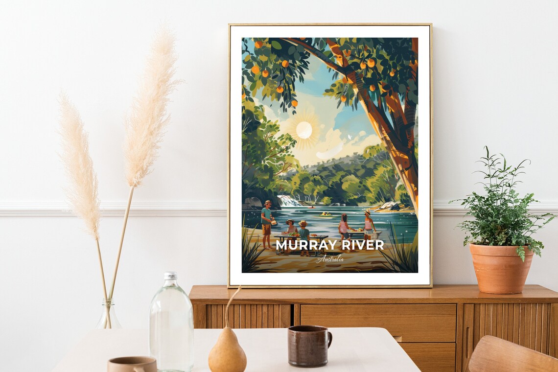 Murray River Australia Family Picnic by the Water Travel Poster - Image 3