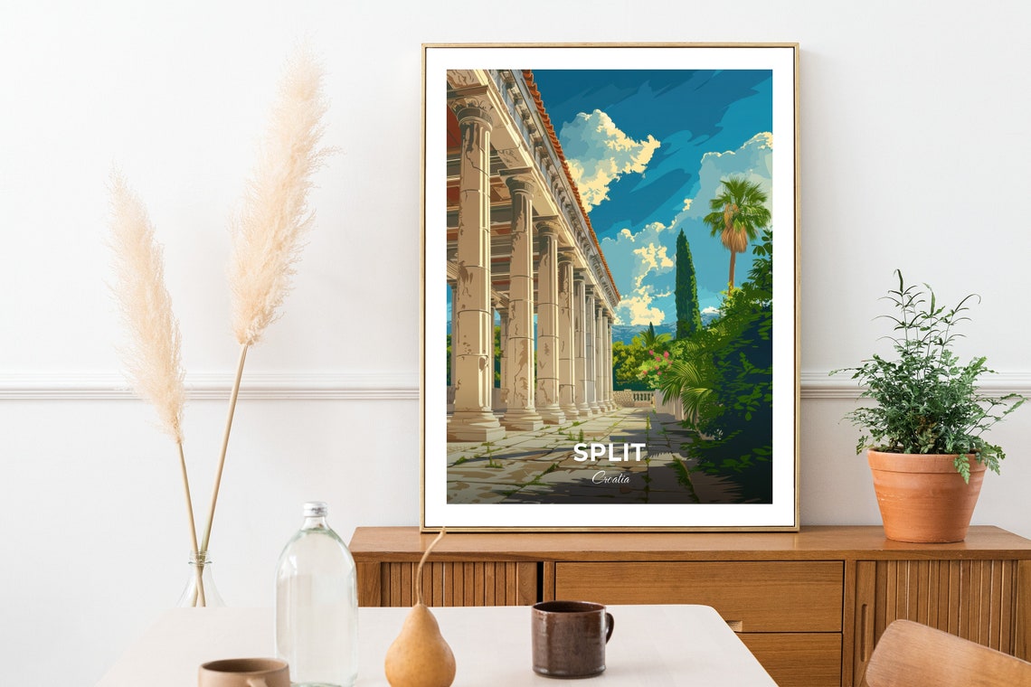 Split Croatia Ancient Stone Colonnade Columns Sunlit Travel Poster - Image 2