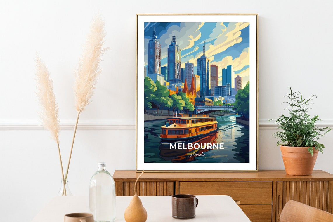 Melbourne Yarra River Ferry Skyline Crossing Travel Scene Poster - Image 2