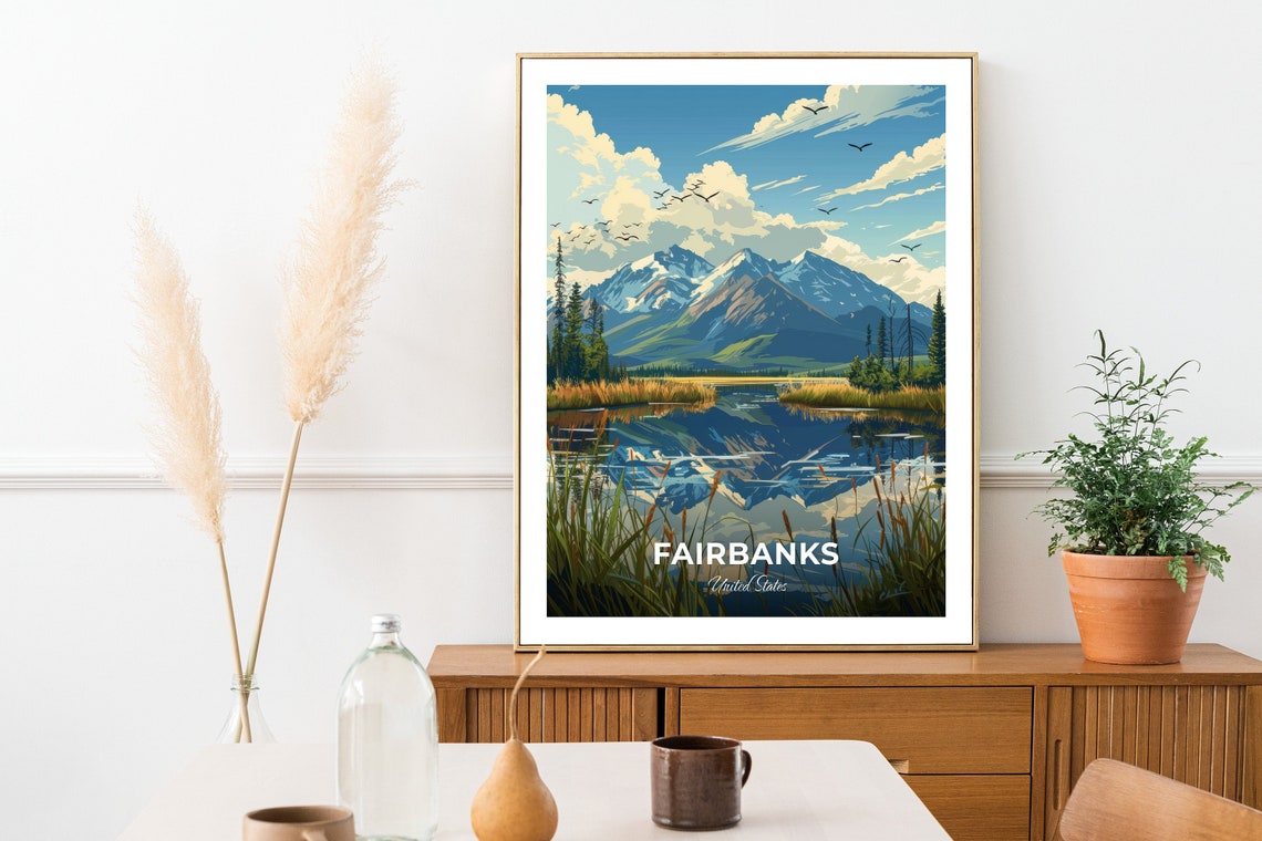 Fairbanks Alaska Creamers Field Wetlands Mountains Reflection Poster - Image 2