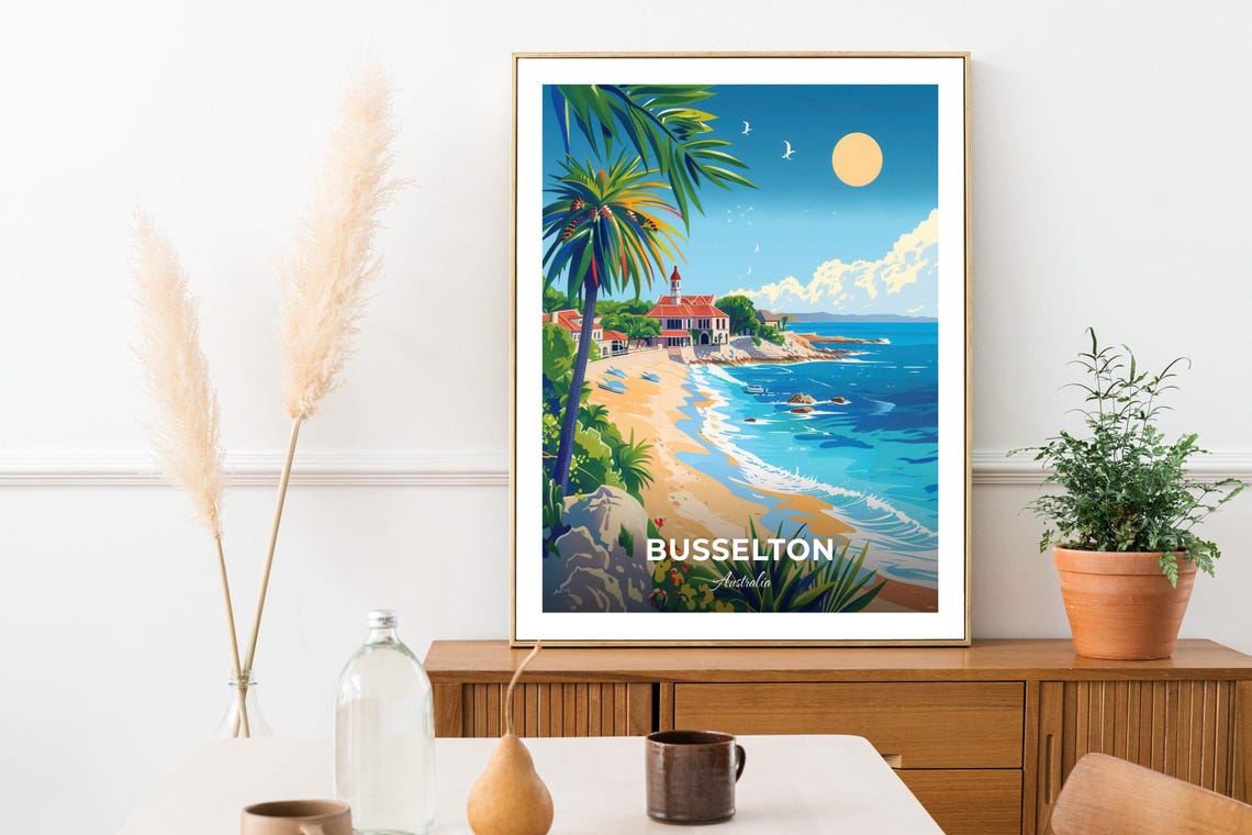 Busselton Australia Beach Church Palms Sunny Shore View Poster - Image 3