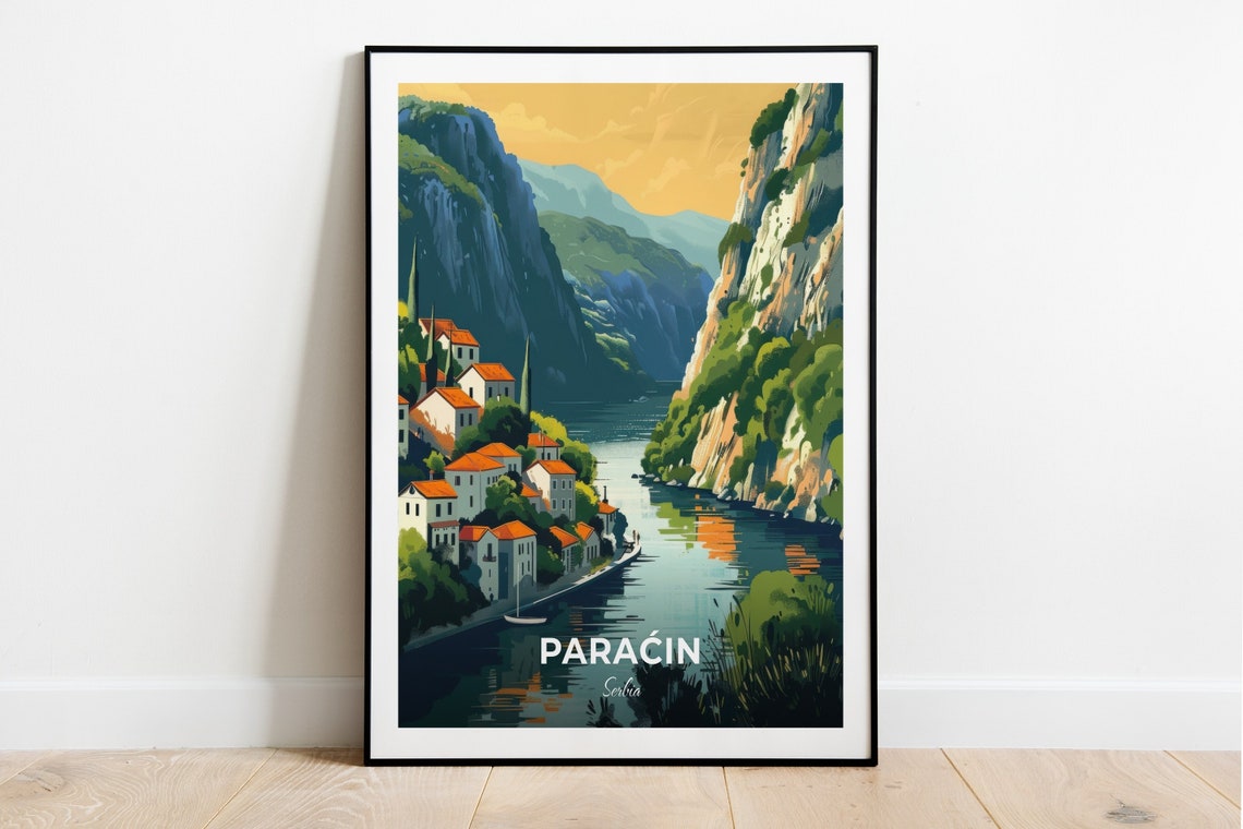 Paracin Serbia River Gorge Village Red Roofs Valley Travel Poster