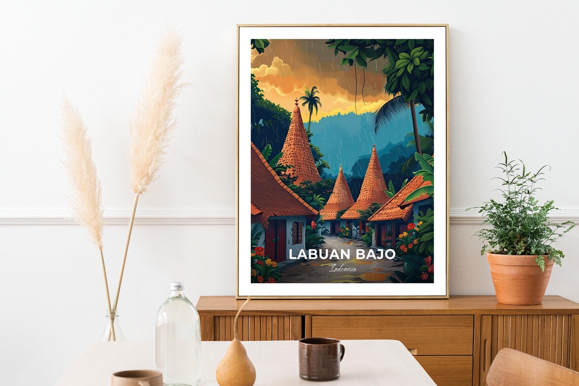Labuan Bajo Indonesia Rainy Village Cone Houses Travel Poster - Image 3