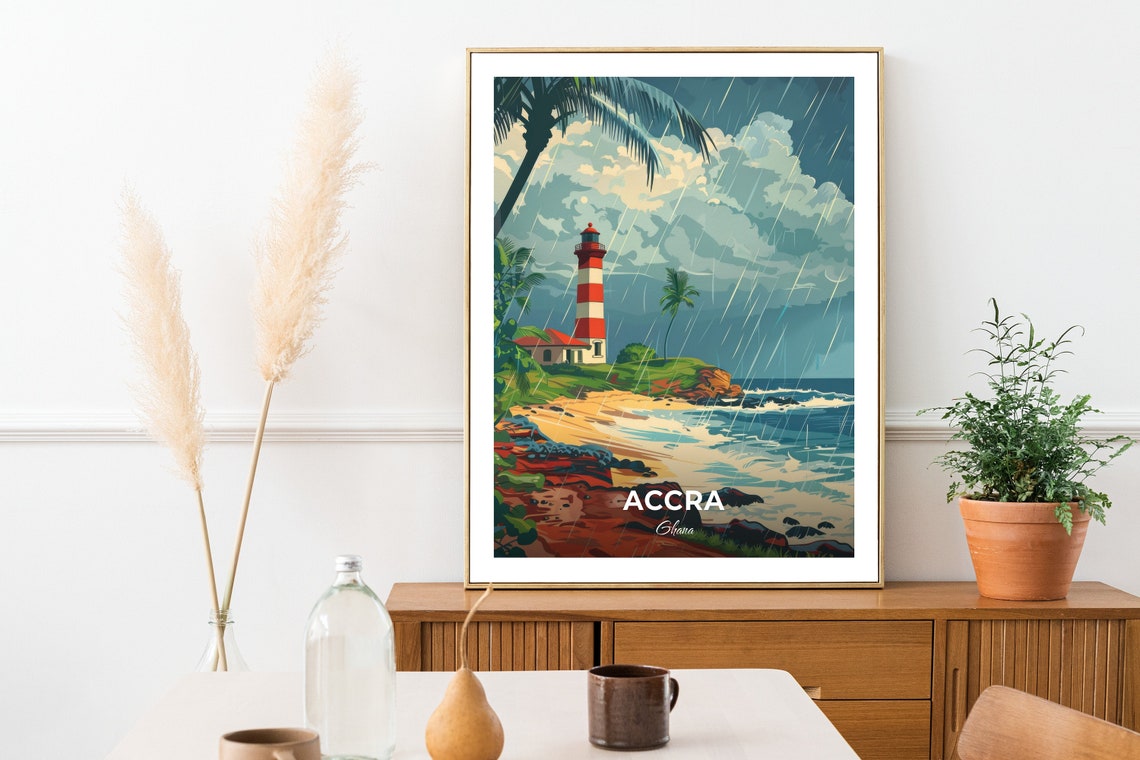 Accra Ghana Jamestown Lighthouse Stormy Coast View Travel Poster - Image 2
