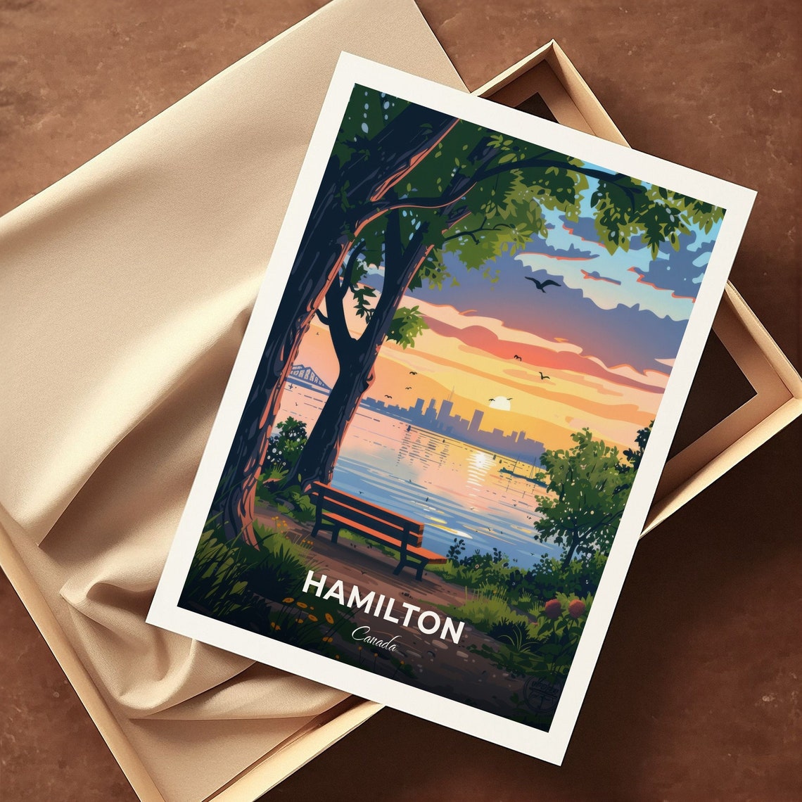 Hamilton Canada Bayfront Park Sunset Bench Golden Lake Poster - Image 3