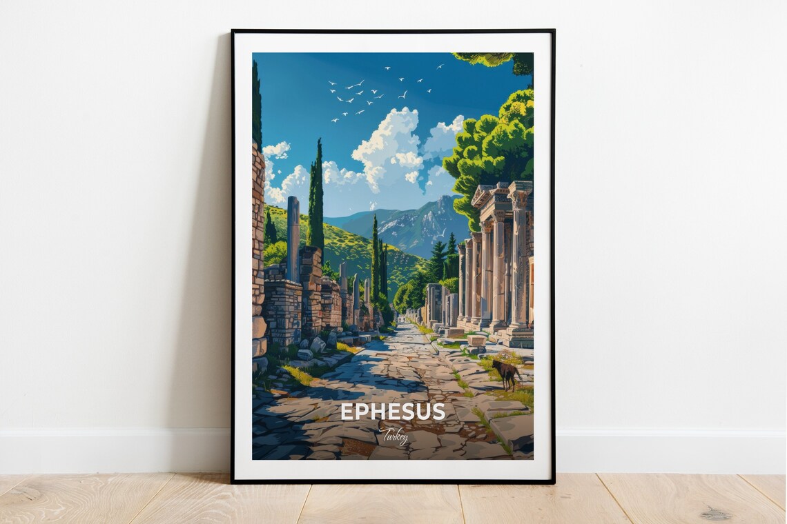 Ephesus Turkey Arcadian Way Ancient Column Street Travel Poster