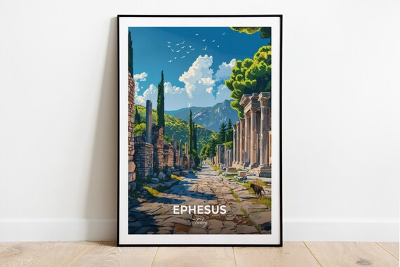 Ephesus Turkey Arcadian Way Ancient Column Street Travel Poster