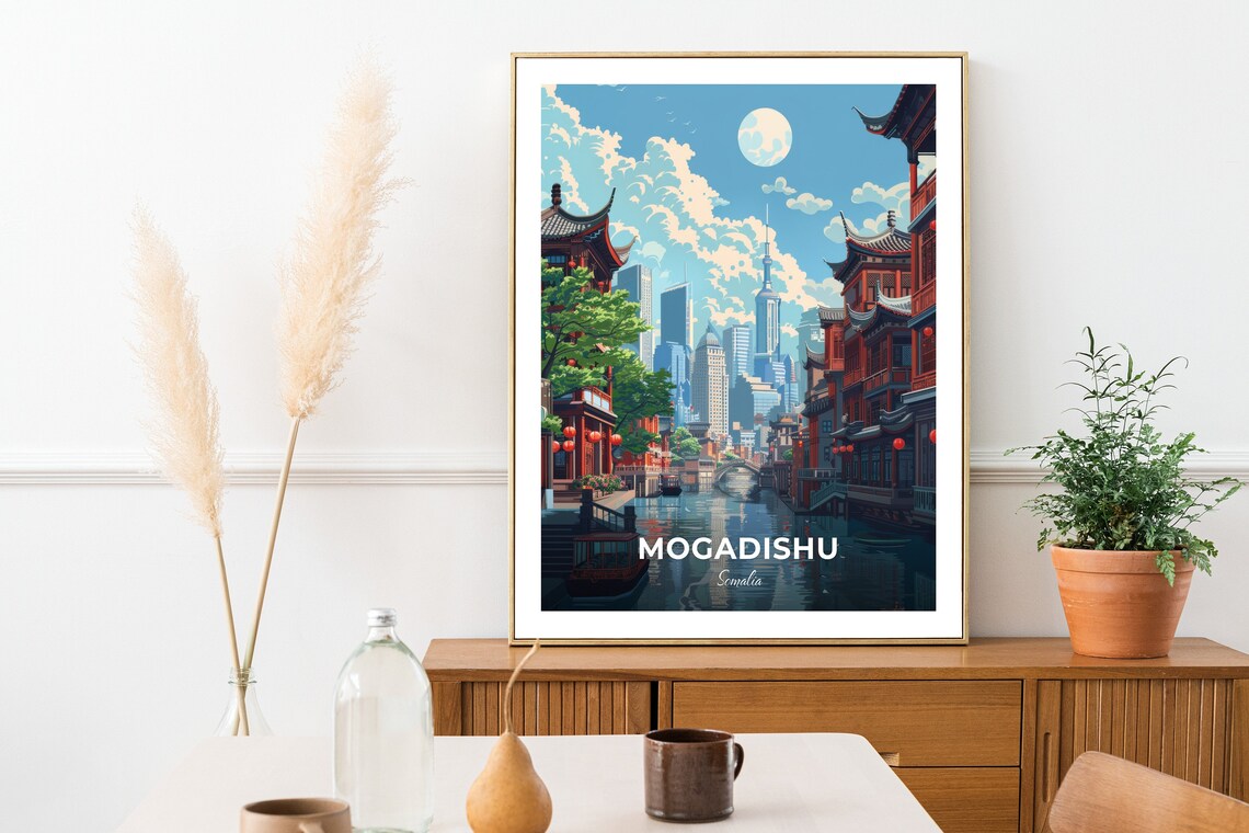 Mogadishu Old Chinese City Canal Lantern Street Scene Poster - Image 2