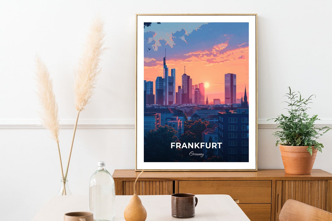 Frankfurt Skyline at Sunset Germany Cityscape Evening Travel Poster - Image 2