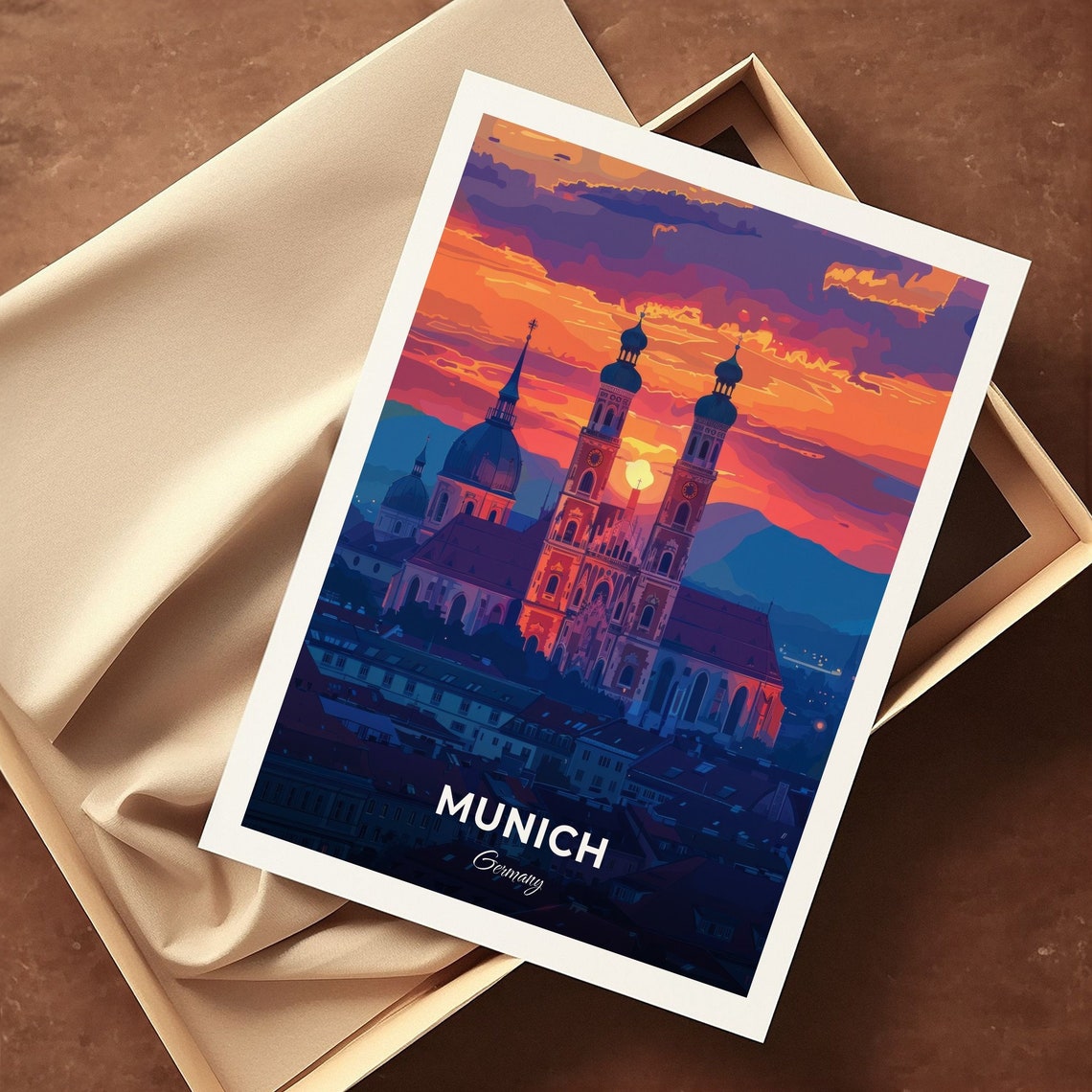 Munich Frauenkirche Twin Domed Towers Sunset Sky Travel Poster - Image 3