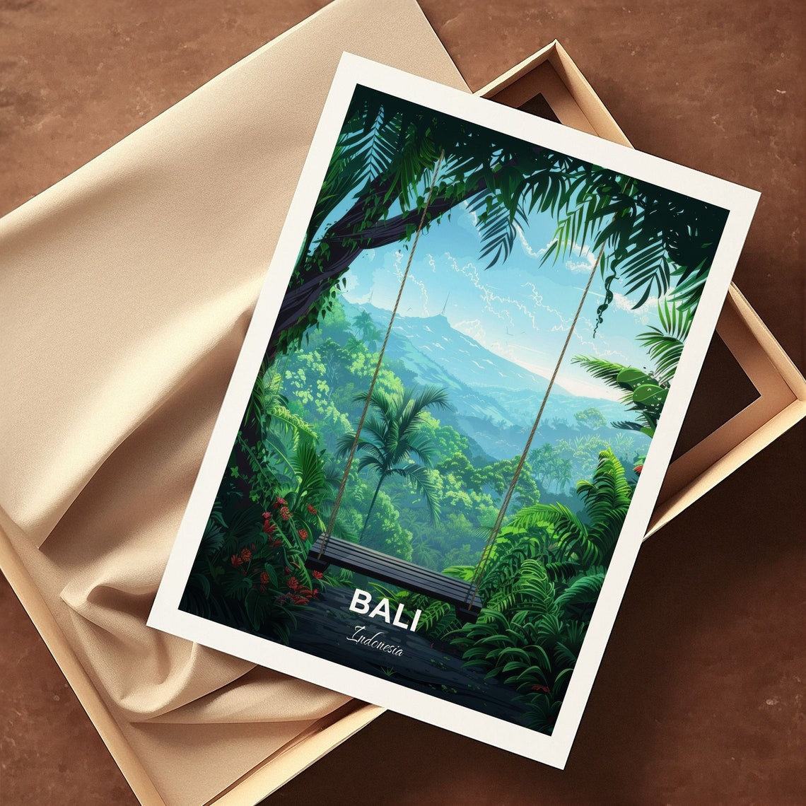 Bali Swing Jungle Valley Palm Trees Adventure Travel Art Poster - Image 3