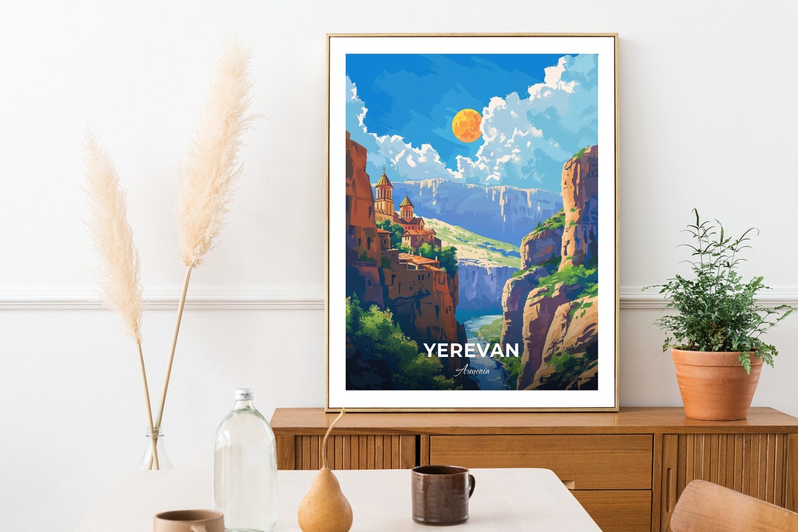 Yerevan Armenia Hrazdan Gorge Monastery Cliffs Vintage Travel Poster - Image 2