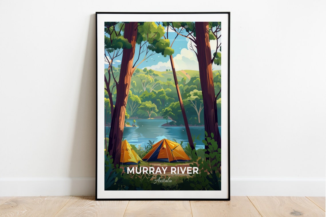 Murray River Australia Riverside Camping Tents Travel Poster