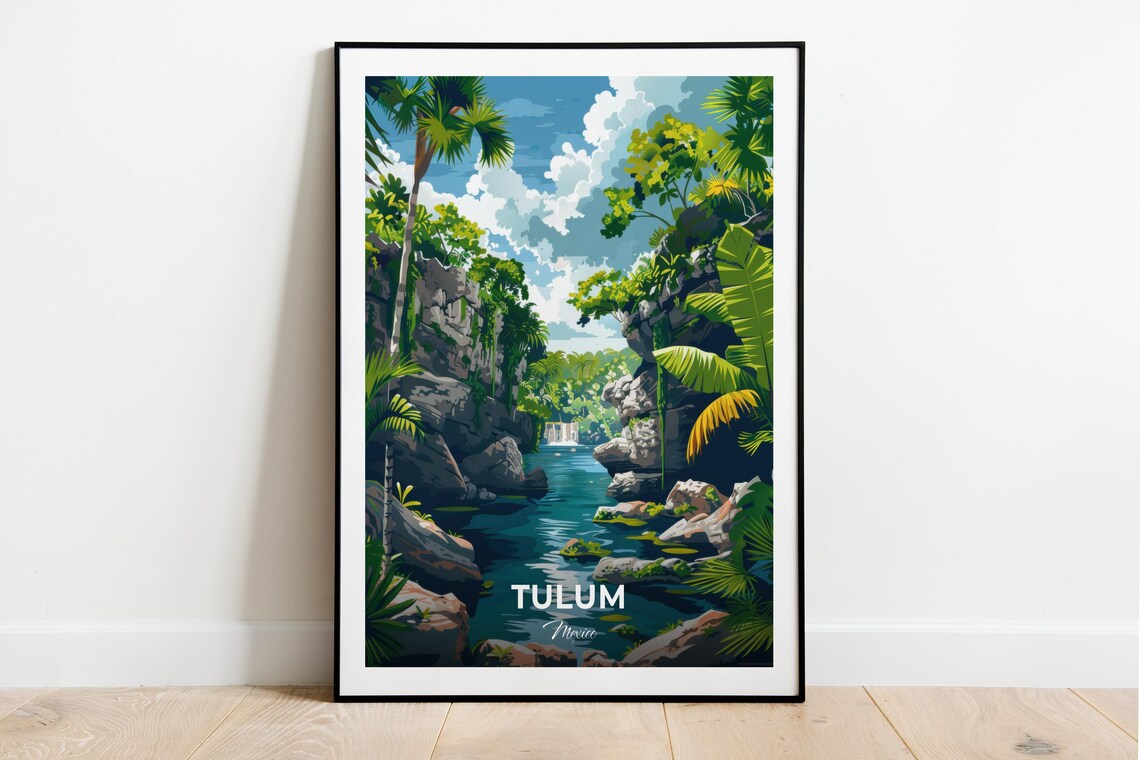 Tulum Mexico Cenote Dos Ojos Jungle River Vintage Travel Poster