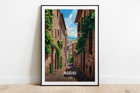 Assisi Italy Stone Alley Ivy Covered Walls Sunny Historic Charm Poster
