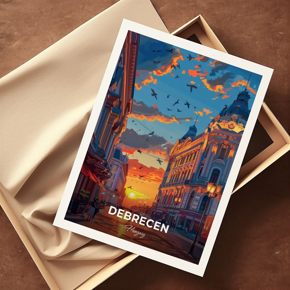 Debrecen Hungary Golden Sunset Historic Street Architecture Travel Poster - Image 3