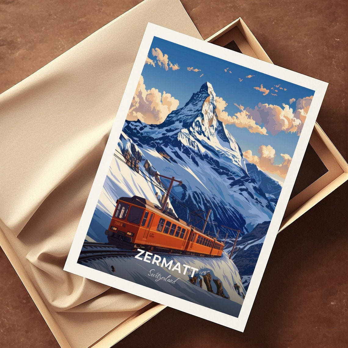 Zermatt Switzerland Matterhorn Red Train Alpine Railway Travel Poster - Image 3