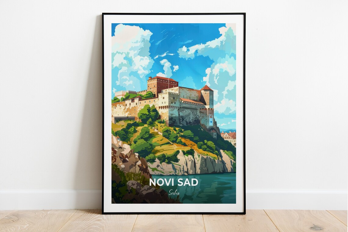 Novi Sad Petrovaradin Fortress Danube River Travel Poster Serbia