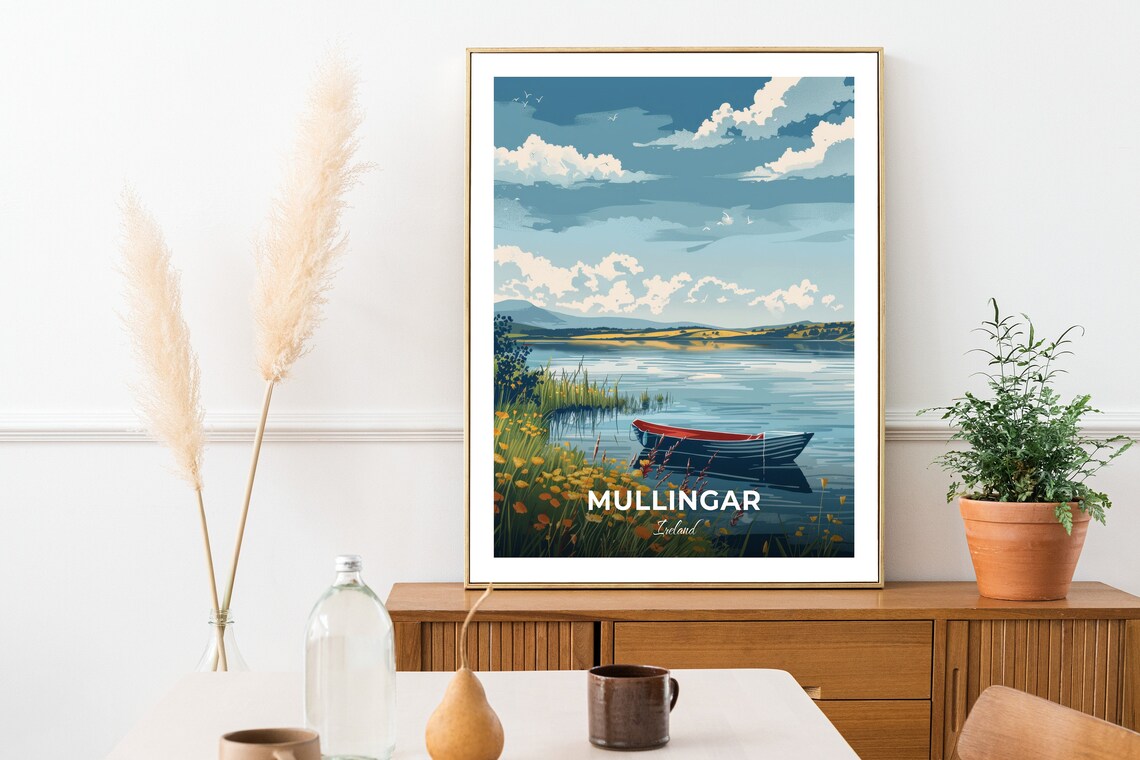 Mullingar Lough Ennell Rowboat Wildflowers Ireland Vintage Travel Poster - Image 2