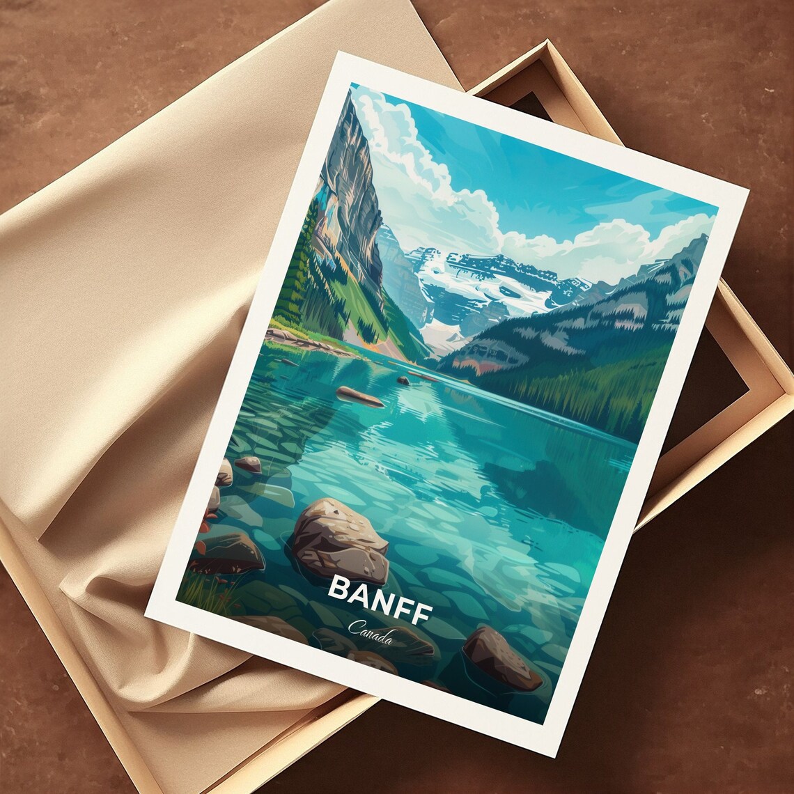 Banff Lake Louise Turquoise Glacial Lake Peaks Travel Art Poster - Image 3