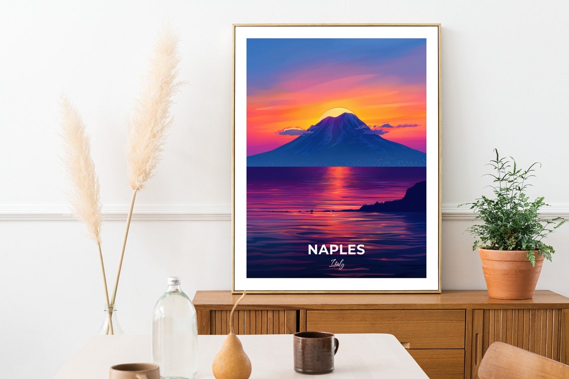 Naples Italy Mount Vesuvius Sunset Bay Vintage Travel Poster - Image 2