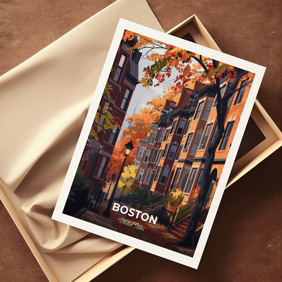 Boston Beacon Hill Autumn Brownstone Street Fall Travel Scene Poster - Image 3