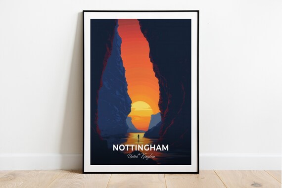 Nottingham City Of Caves Gorge Sun Lone Figure Travel Poster