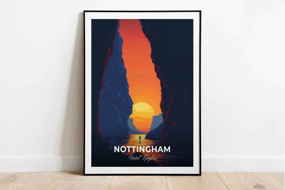 Nottingham City Of Caves Gorge Sun Lone Figure Travel Poster