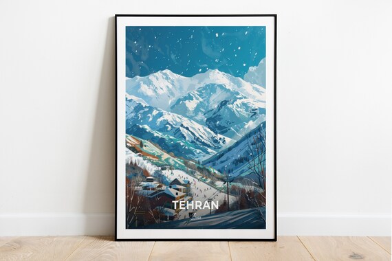 Tehran Iran Snowy Tochal Mountain Village Night Winter Poster