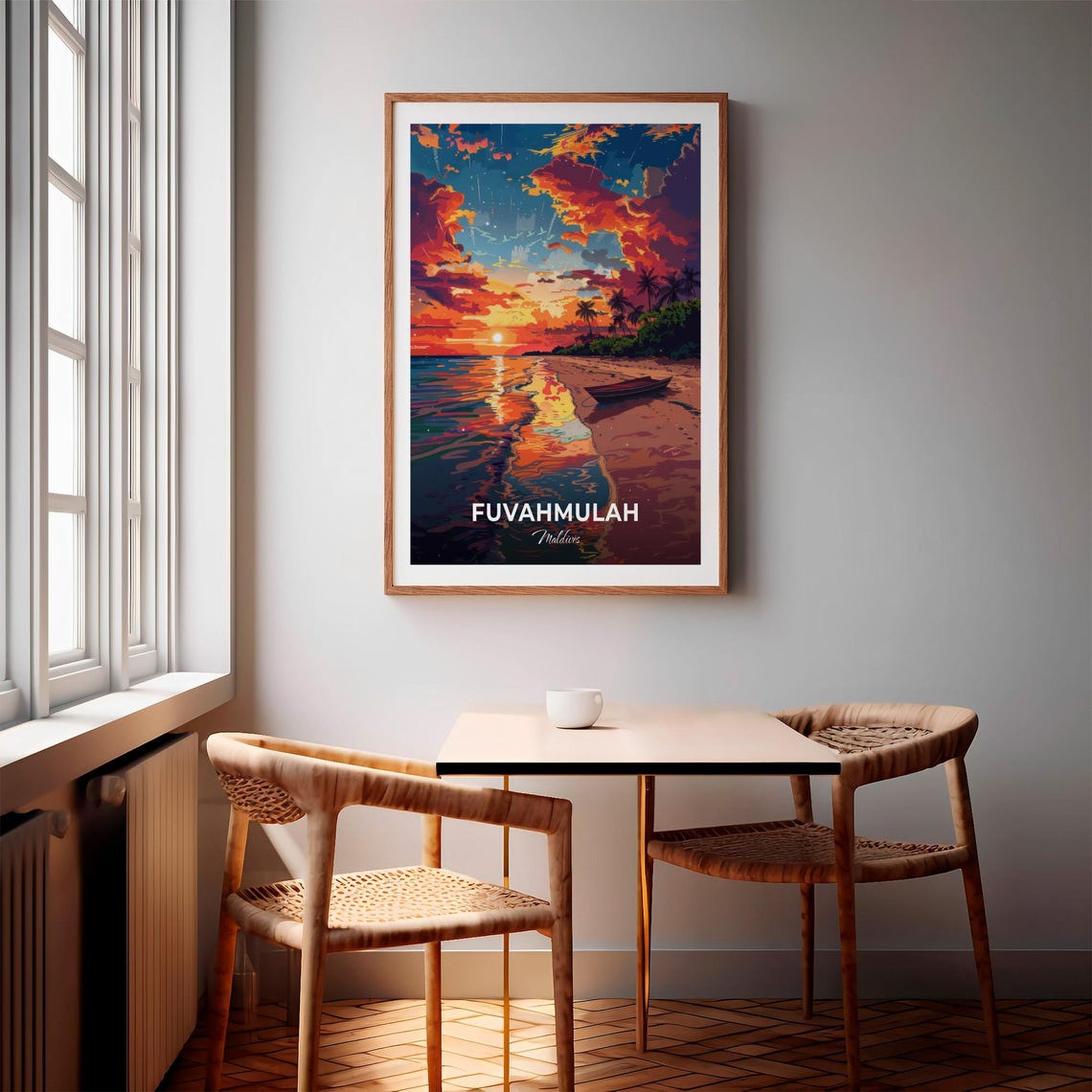Fuvahmulah Maldives Thoondu Beach Sunset Modern Travel Poster - Image 3