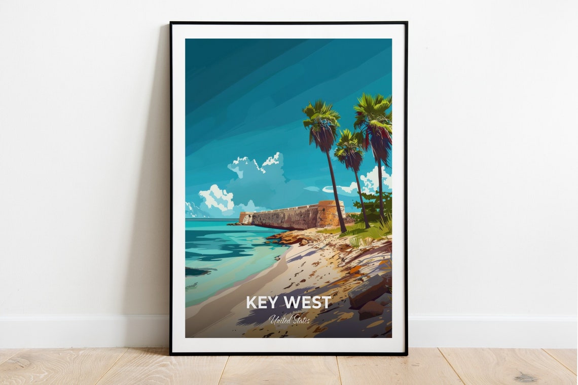 Key West United States Fort Zachary Taylor Beach Palms Travel Poster